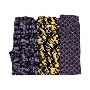 Lot 3 LuLaRoe OS Leggings Geometric Patterns Black Purple Yellow White Grey